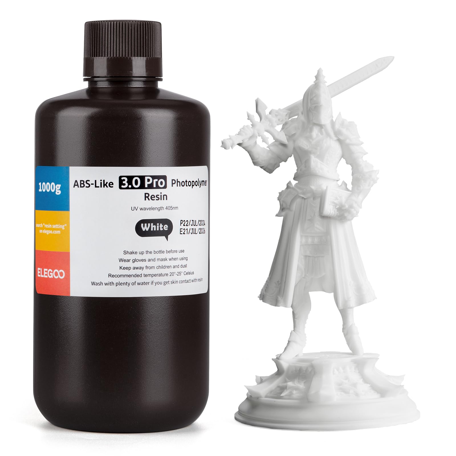 ELEGOO ABS-Like Resin 3.0 Pro, Wyższa Odporność Na Zarysowania Żywica UV 405 nm do Drukarek MSLA/DLP/LCD Szybkie Utwardzanie Wysoka Precyzja Nie Krucha, 1000g Biały
