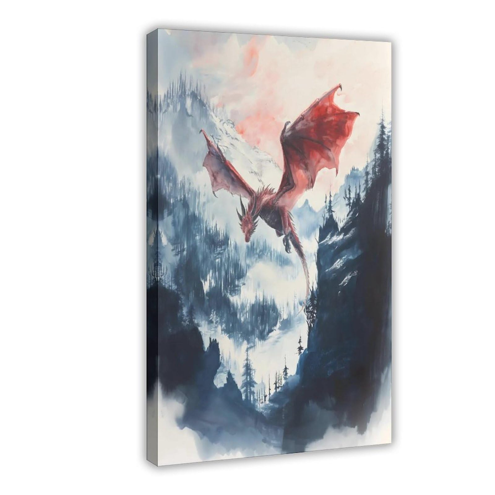 Bareronor Mystic Dragon Watercolor Poster Canvas Poster Bedroom Decor Landscape Office Room Decor Gift 24" L X 36" W