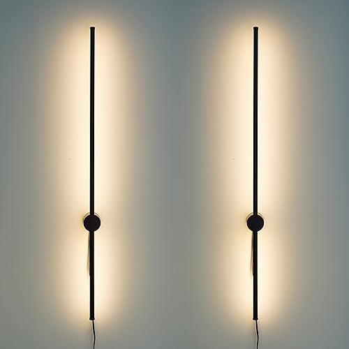 OIYIO Dimmable Modern Plug in Wall Sconce Set of 2 Matte Black LED Wall Light with Plug in Cord Switch Dimmable 39.4 inches Dimming Wall Lamp for Modern Decorative Background Lighting