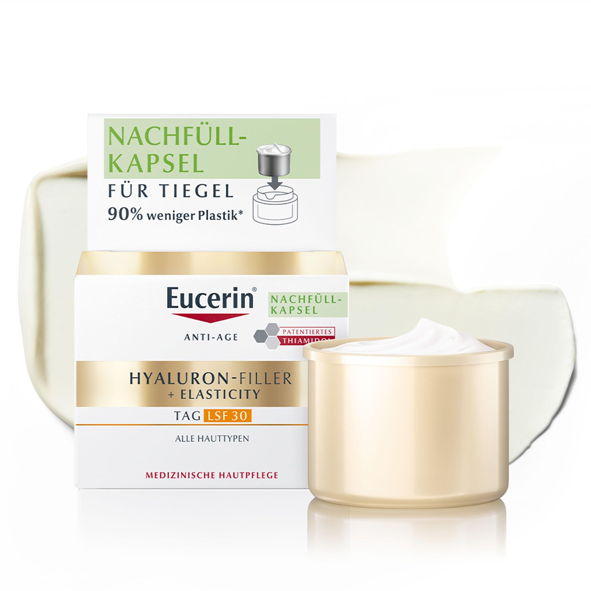 Eucerin Hyaluron-Filler + Elasticity Tagespflege LSF 30 Nachfüllkapsel 50 ml, Gesichtscreme fördert die Hautelastizität, reduziert Falten und Flecken, Anti Aging Creme mit Hyaluronsäure und Thiamidol