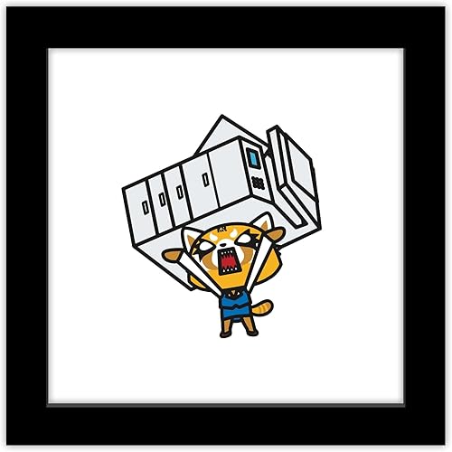 Trends International Gallery Pops Sanrio Aggretsuko - Arte de pared Retsuko Office Rage, versión enmarcada negra, 12 x 12 pulgadas
