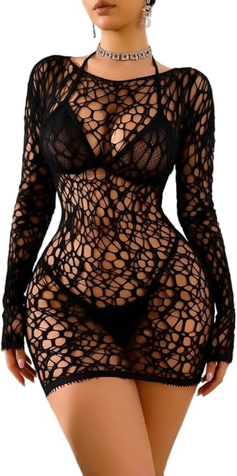 Hollow Out Crochet Bodycon Cover Up Swimsuit Mini Dress Sexy Lingerie Off Shoulder Beach Swimwear