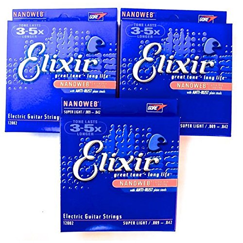 3セットパック Elixir エレキギター弦 #12002 スーパーライトゲージ