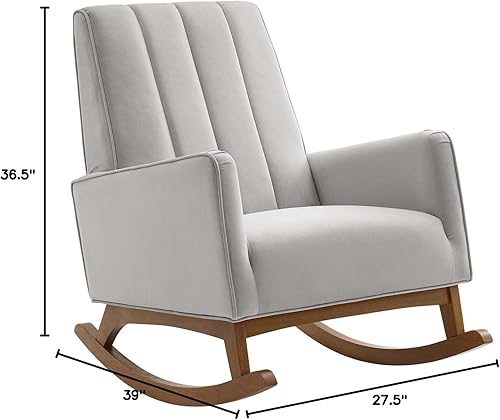 Miniatura 3 de Modway Sway Channel - Mecedora de terciopelo copetudo en color gris claro Gris,claro,Gris