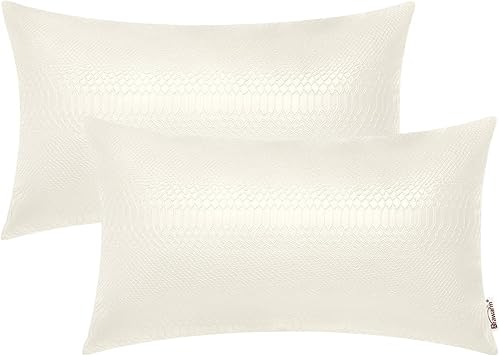 BRAWARM Almohadas de cuero blanco marfil de 12 x 20 pulgadas, fundas de almohada de piel de serpiente, paquete de 2 fundas de almohada lumbares