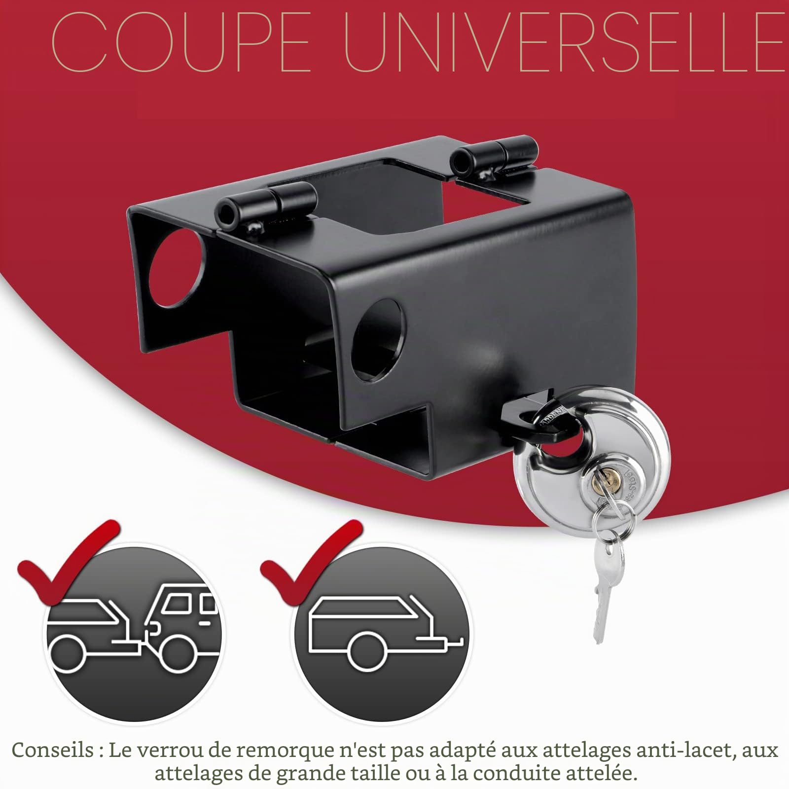 Verrouillage de la Remorque avec Cadenas, Antivol remorque attelée et non attelée, Cadenas remorque, Antivol de Remorque Haute Sécurité
