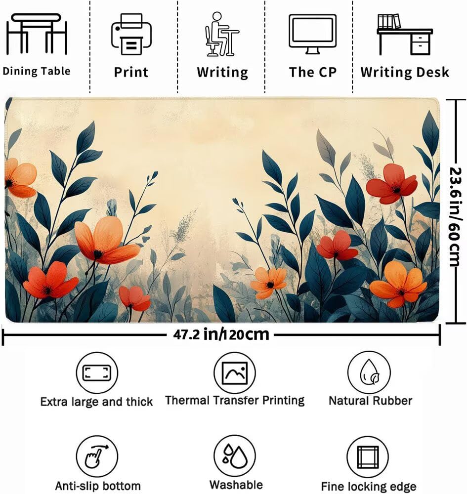 Podkładka pod mysz xxl 1200x600x3mm, duża podkładka pod mysz dla graczy, podkładka pod mysz z liśćmi z wodoodporną antypoślizgową gumową podstawą, mata na biurko do gier. Idealny prezent dla mężczyzn