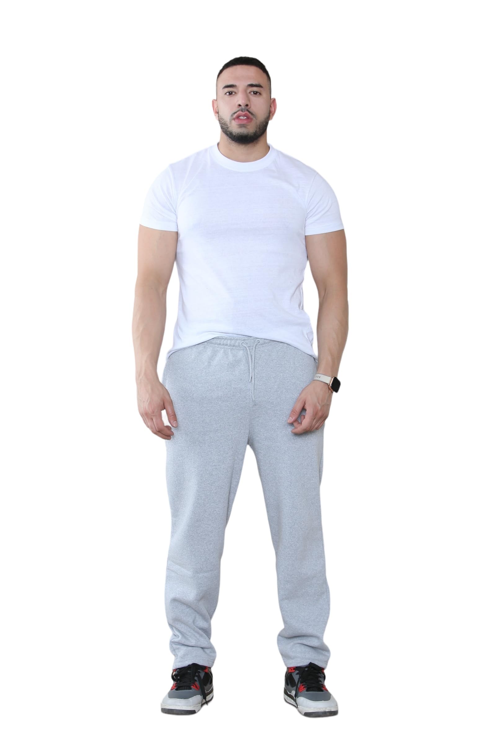 PixelKnit Men's Open Hem Jogging Pants - Plain Joggers Fleece Bottoms Gym Sports Sweatpants Yoga Trousers (Grey, XX-Large)