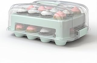 Cupcake Carrier, Fashionable White Cupcake Holder Carries 24 Standard-Size Cupcakes, Durable Muffin Traveler Two Tier Stand and Reusable Cupcake Box (Green Cupcake Carrier)