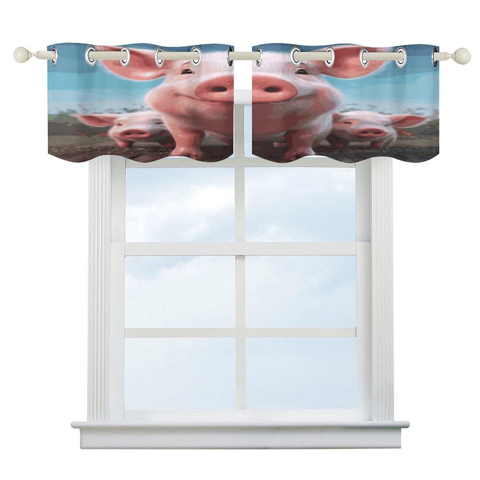 Cenefa de arte moderno y cortinas opacas con bolsillo para cortinero de cocina, 52x18"