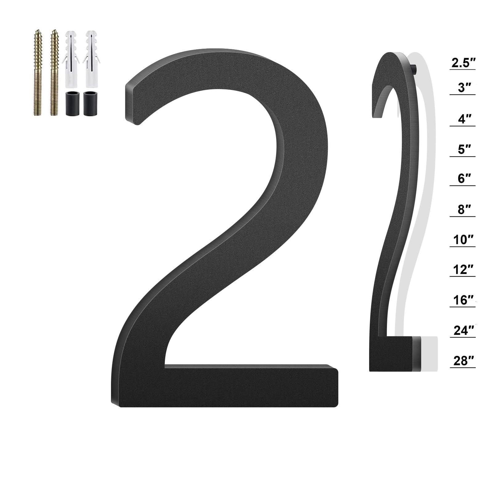 Photo 1 of 3 Inch Floating House Numbers and Metal Letters for Outdoor Signs, House Numbers for Outside, Aluminum Address Letters and Numbers for Door, Mailbox, Garden, Perfect for Home or Office (Number 2)