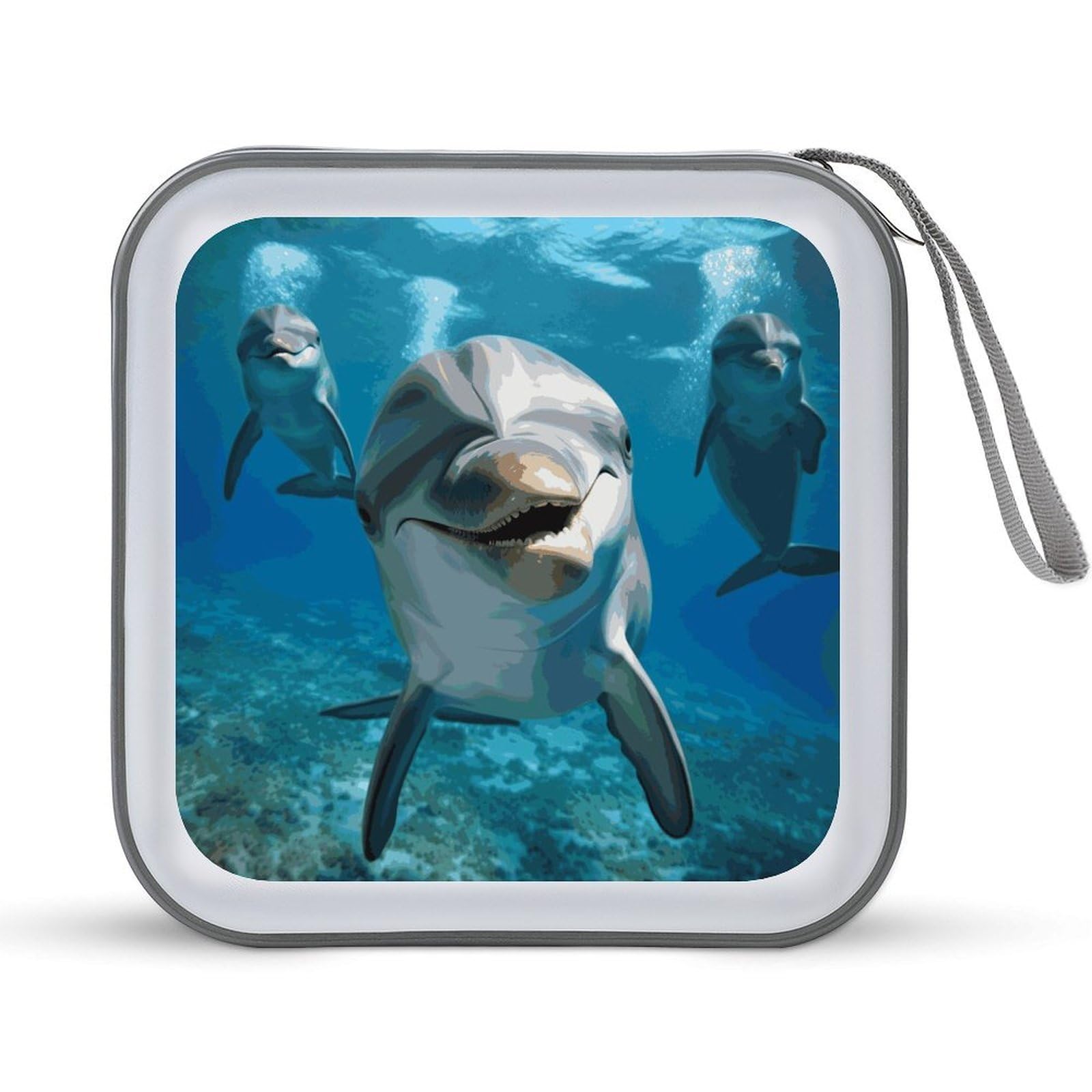 VstaDank Funny Dolphin Looking at You 40 Capacity DVD Case with Zipper Disc, Portable CD Storage Organizer Hard Plastic Storage Wallet Organizer