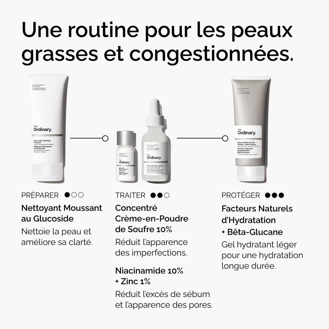The Ordinary Concentré Crème-en-Poudre de Soufre 10%, Traitement ciblé des imperfections, permet de réduire l'apparence des éruptions cutanées, 5 g