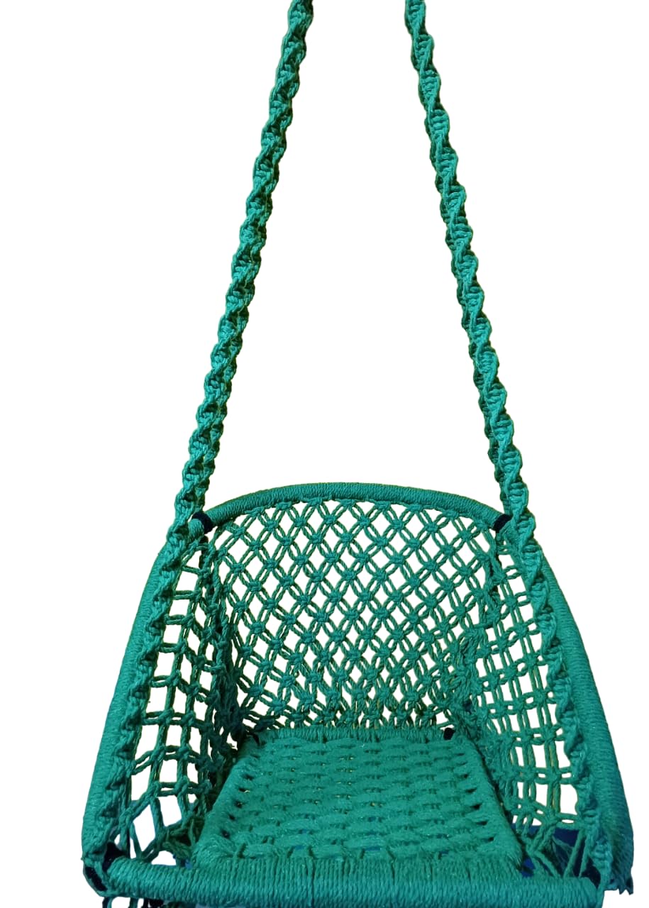 JULJULIA C-Shape Hammock Swing Hanging Chair uyyala jula for Adult Kids Indoor Outdoor Balcony Sturdy Cotton Indoor/Outdoor Jula for Balcony, Weave Max 200 kgs - Green (Pack of 1)
