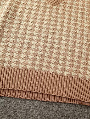 Sdencin Women Houndstooth Pattern Knit Sweater Vest Sleeveless Loose V-Neck 90s Waistcoat Pullover Knitwear Top4