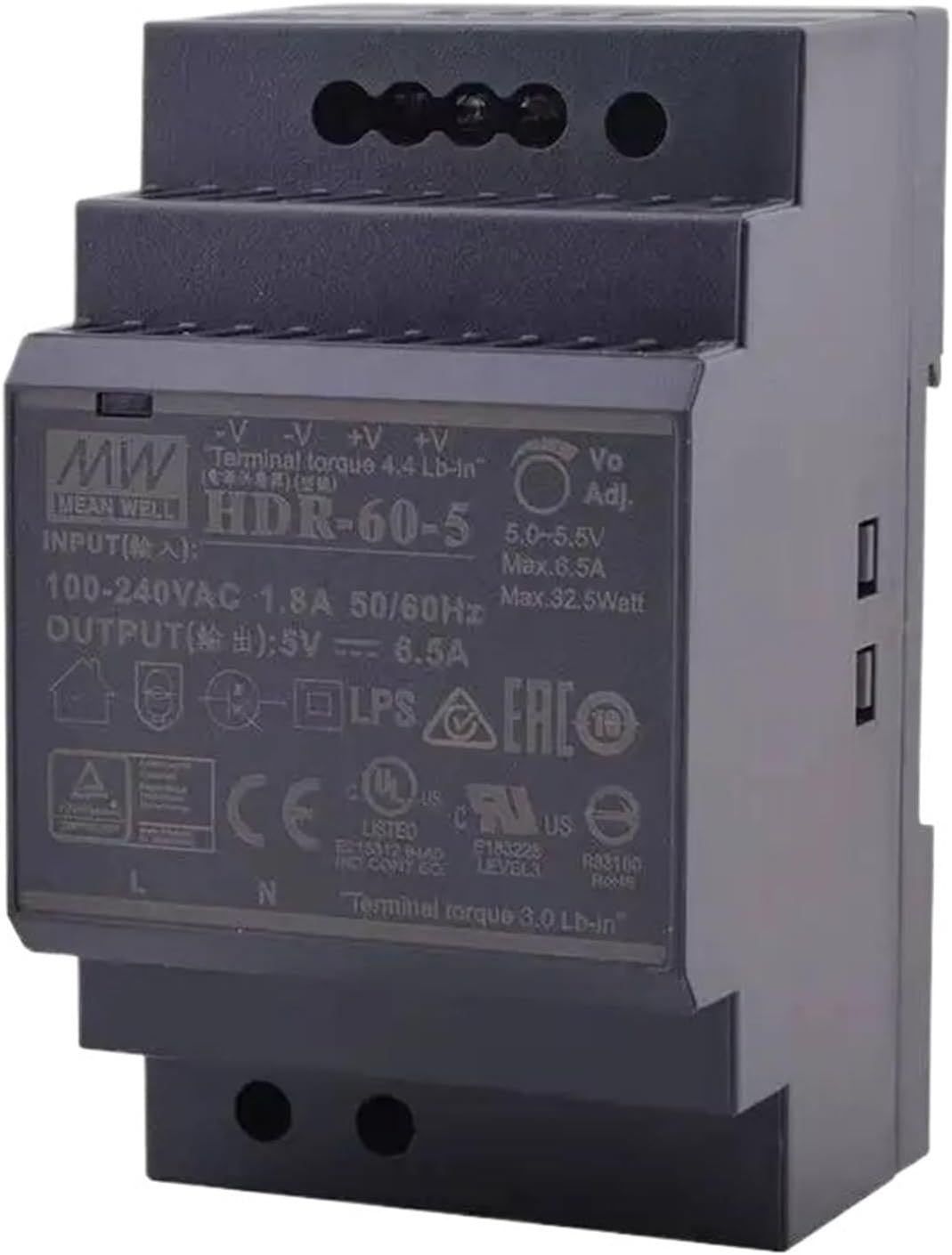 1PCS HDR-60-5 5VDC 6.5A DIN Rail Switching Power Supply Ultra Slim