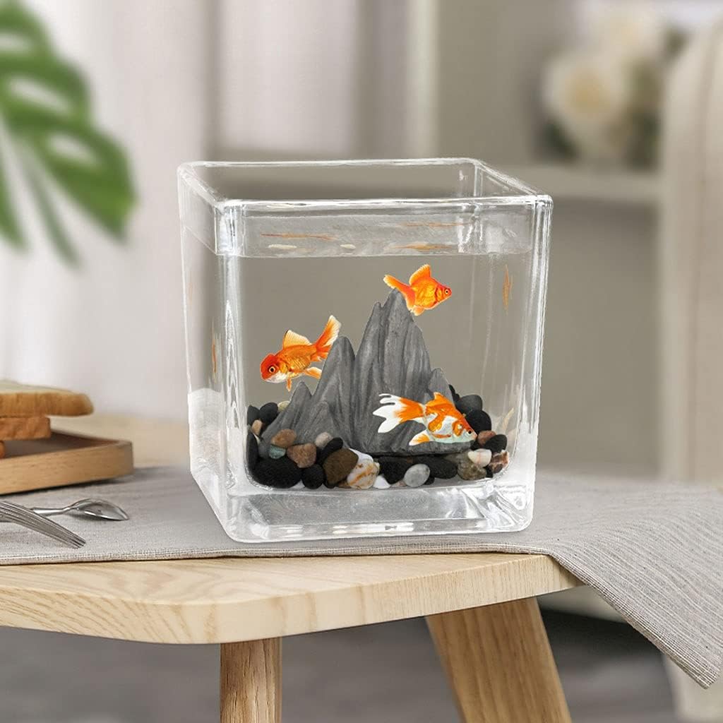 Liudan Aquarium Desktop Square Small Fish Tank Guest Tank Office Small Furniture Tea Cup Glass Gardening Fight Easy Fish Tank Fish Tank (Size : A)