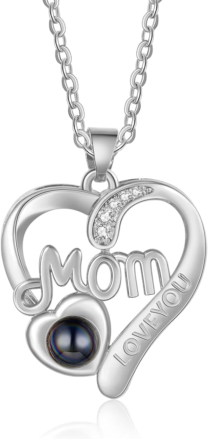 Personalized Custom Necklaces for Women Projection Customized Picture Mothers Day Locket Pendant Heart Memorial Graduation Gifts for Mom Girlfriend Daughter