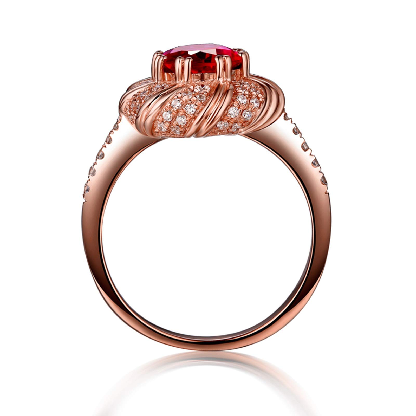 Beydodo Damski pierścionek 750 złoto prawdziwe diamenty kwiat z owalnym rubin 0,55/0,99/1,19 ct pierścionek zaręczynowy różowe złoto e 18 karatów (750) czerwone złoto, 58 (18,5), colore: 0.55ct, cod. TLLWGZ3829