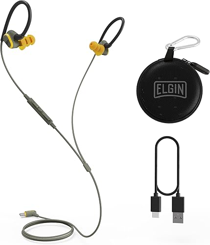Elgin Rumble - Auriculares con cable con micrófono, auriculares intrauditivos, USB-C, 27 dB NRR, IP67 impermeable, compatible con OSHA, auriculares