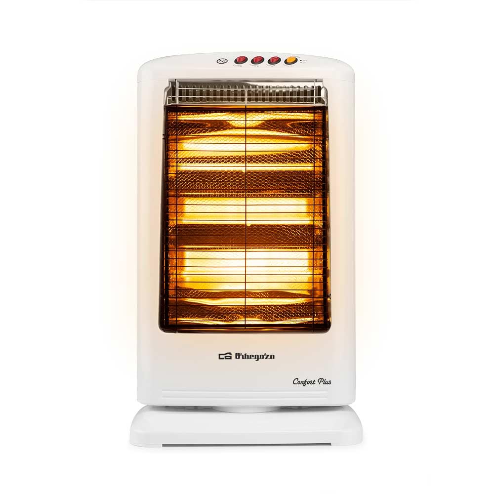 Orbegozo BP 0303 B, Estufa halógena, 3 niveles de potencia, 1200 W, emisión instantánea de calor, antivuelco, asa facil transpoerte, sistema oscilación automática, color blanco