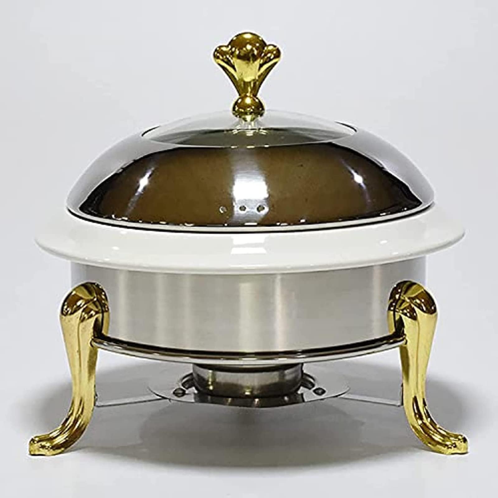 Chafing Dish Buffet Set, Round Durable Chafer and Buffet Warmer Set, Stainless Steel Chafer for Kitchen Party Dining Buffet, Ceramic Liner (Gold,22cm)