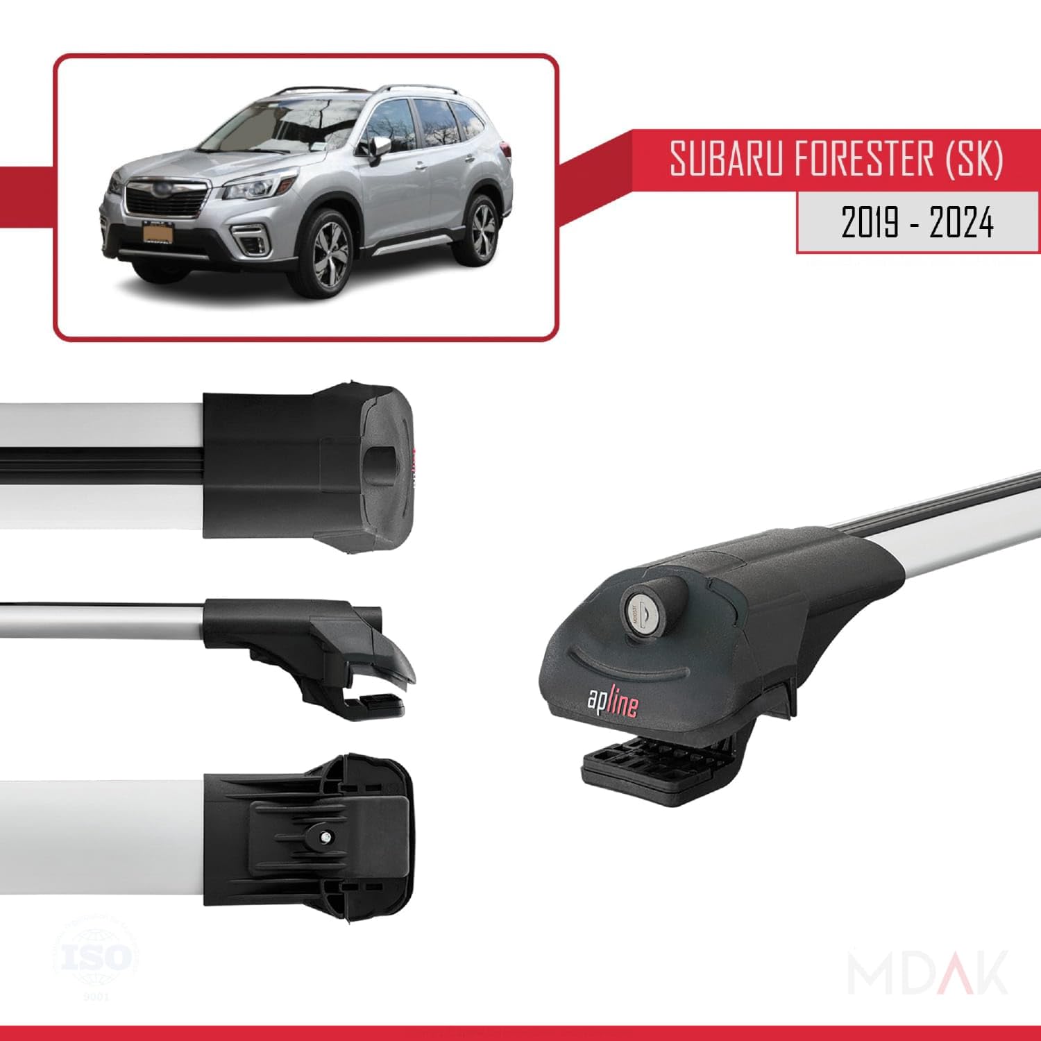 MDAK Compatible con Subaru Forester 5 (SK) 2019-2024 Ace-1 Barras de Techo Auto Portaequipajes Barras Transversales Gris Aluminio 2 Barras