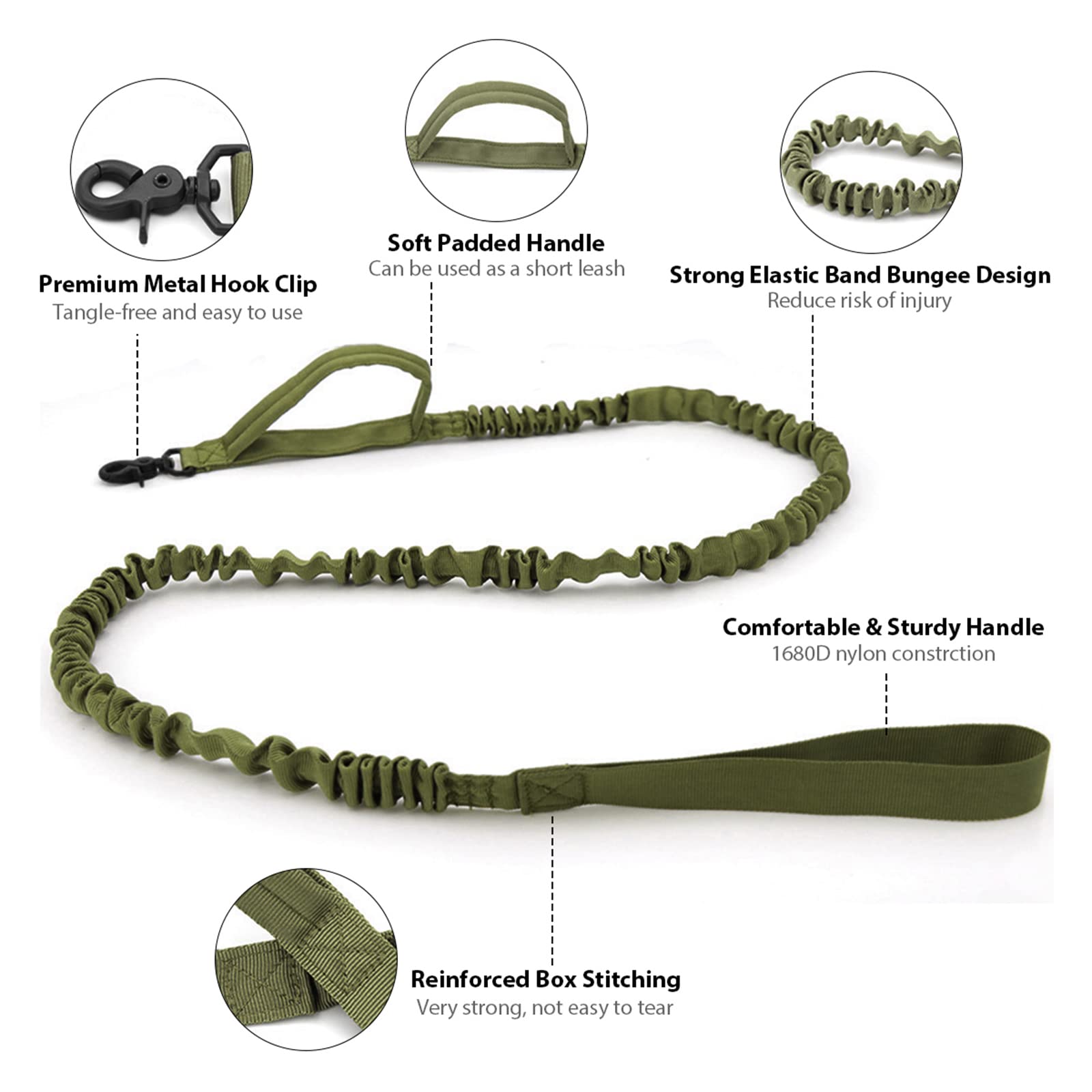 Tactical Dog Collar and Leash Set Heavy Duty Military Dog Collar with Handle and Metal Buckle for Medium and Large Dogs (Army Green, L)