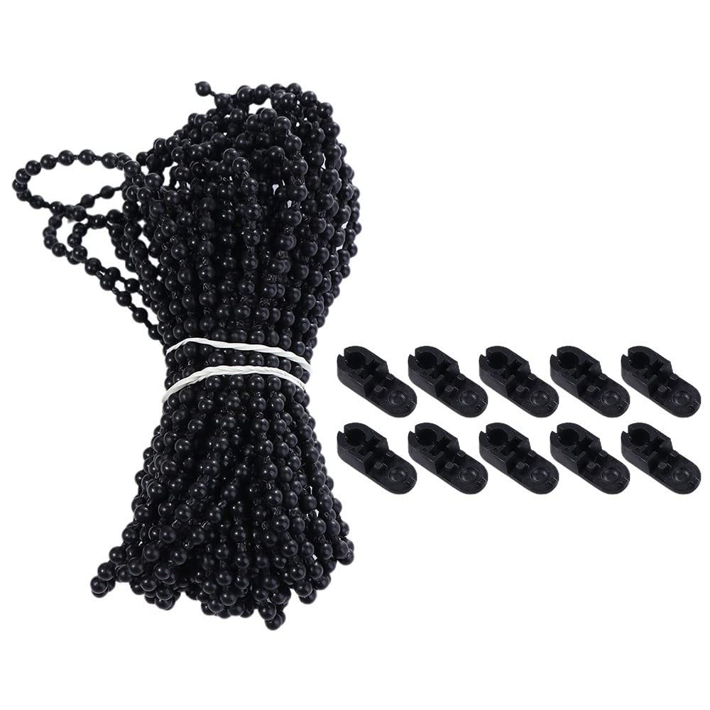 Vctitil10 Meters (10.94 Yards) with 10 Pcs of Connectors for Roller Blind Bead Chain Cord, Black Plastic Shade Blind Beaded Chain Cord with Connector Clips