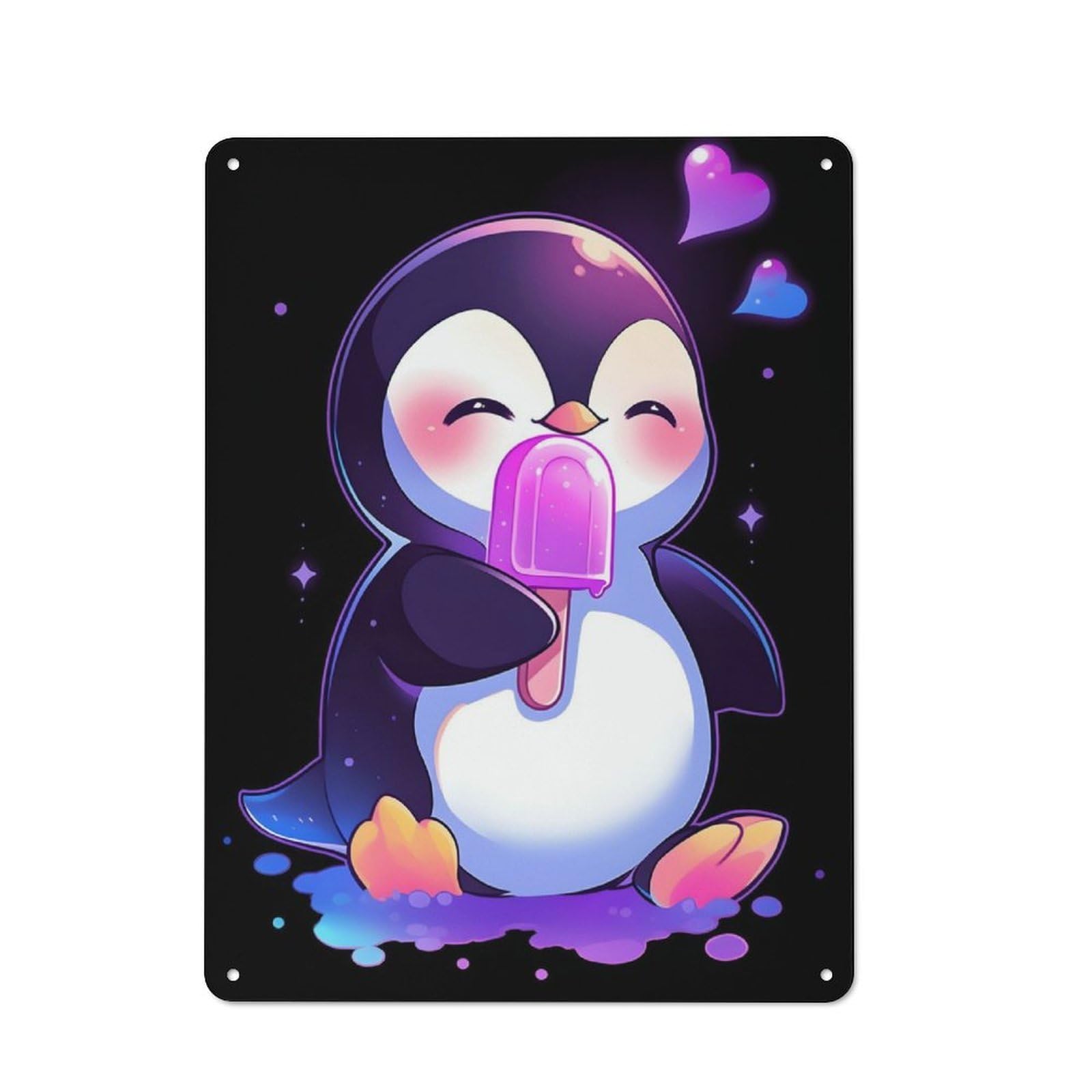 Junmoney Penguin Loves Popsicles Printed Metal Sign 40X30cm For Lounge Or Reading Corner, A Winter Wall Decor Update For Reading Corner Decorators