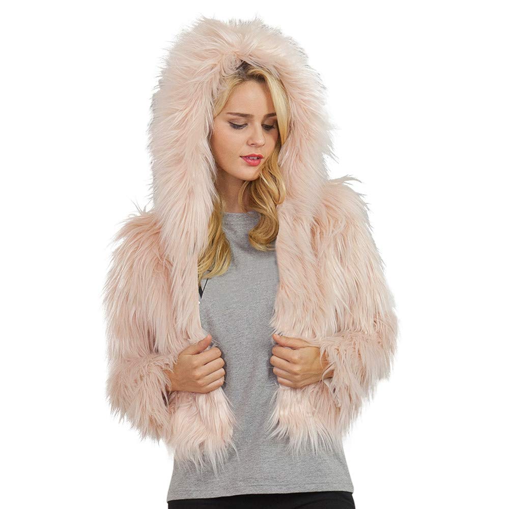 Women Warm Faux Fur Hooded Jacket Plus Size Girls Thick
