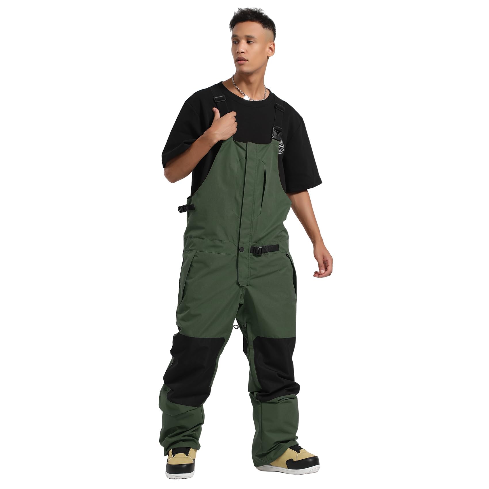 GSOU SNOW Uomo Salopette da Sci Bavaglino da Snowboard Pantaloni da Neve - Multi Tasche Leggeri Impermeabili Antivento Traspiranti Caldi