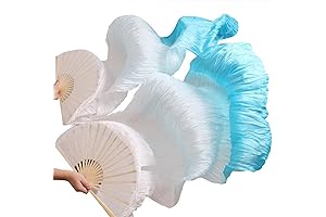1 Pair Colorful Artificial Silk Belly Dance Fans, 71x35 inch Imitated Silk...