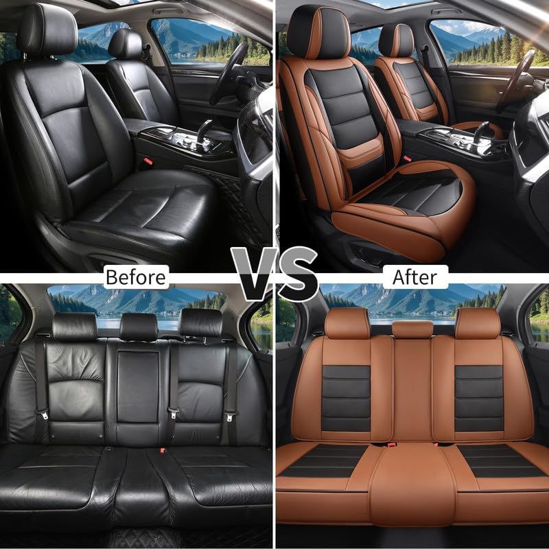 Car Seat Covers Full Set Custom Fit for Hyundai Santa Cruz 2022-2026 (Black&Brown,Full Set)