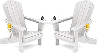 Vista 23 de SERWALL Silla Adirondack con portavasos – Juego de 2 sillas Adirondack compuestas para exteriores de polietileno de alta densidad para todo