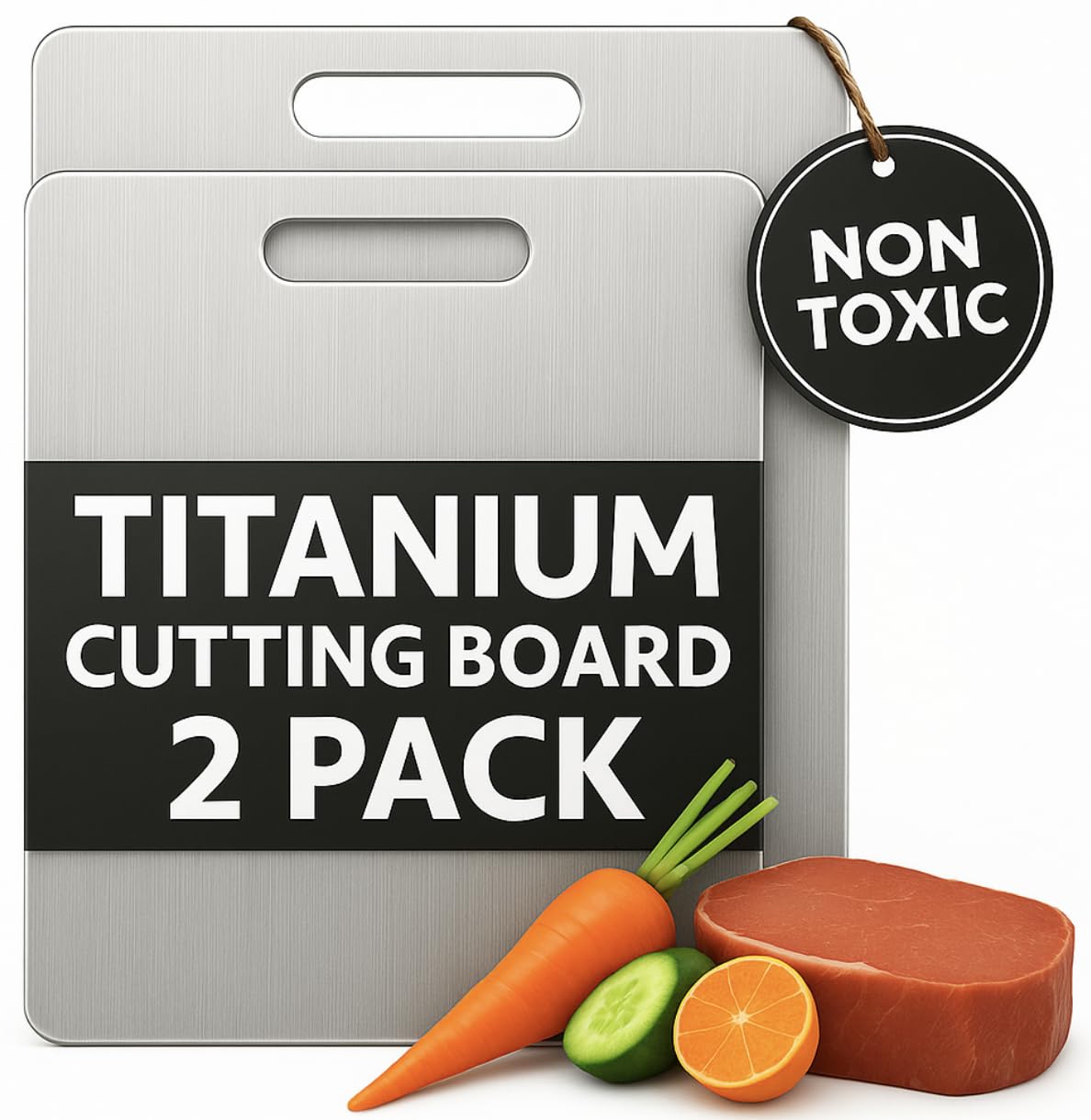 Titanium Cutting Board 2 PACK- SMALL (7.9 inch by 11.5 inch) + MEDIUM SET (14.2 inch by 9.9 inch) - 100% Pure Thin Titanium Double Sided Chopping