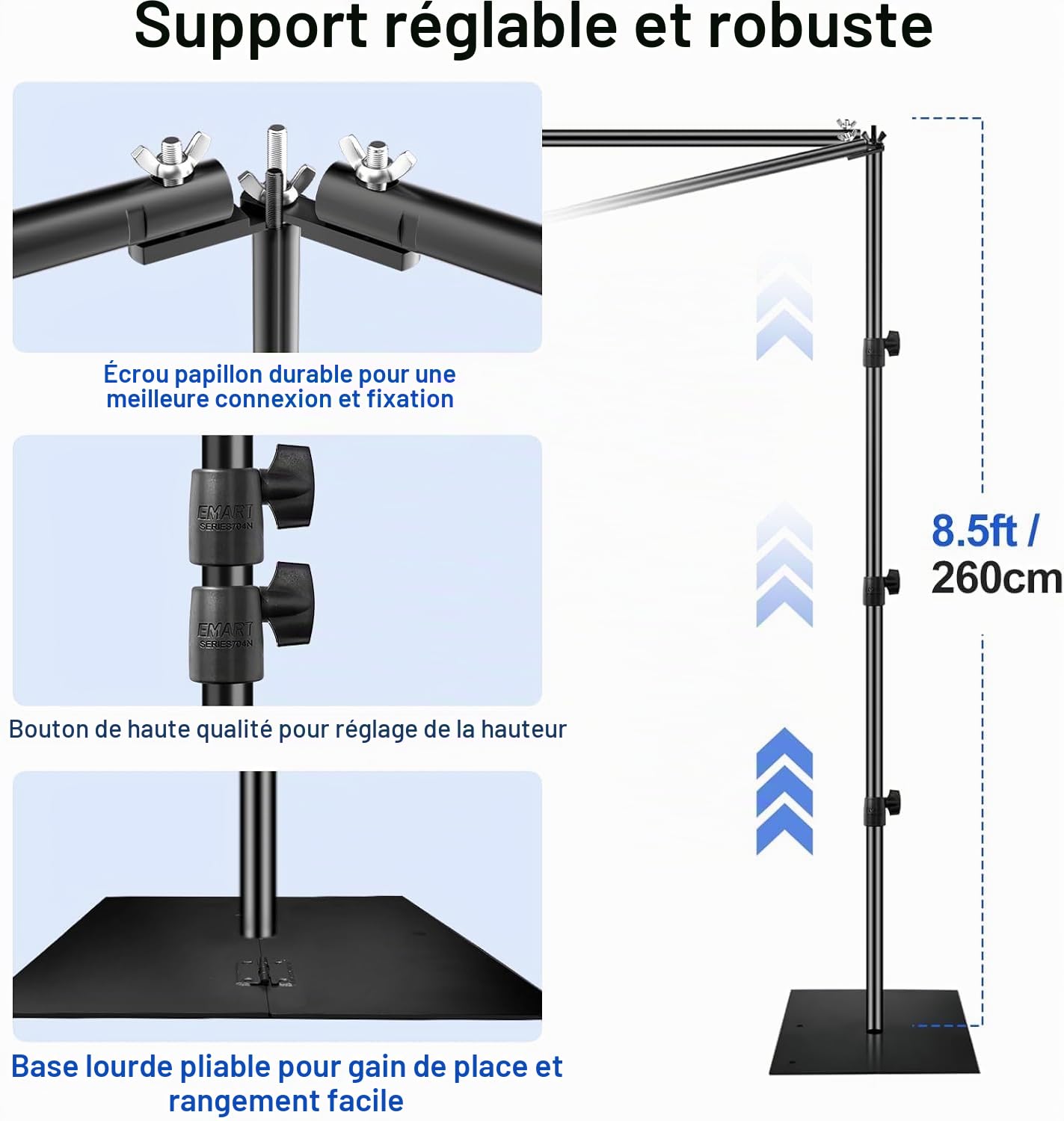 EMART Support Toile de Fond 2,6 x 3 m, Support de Fond Mariage Réglable