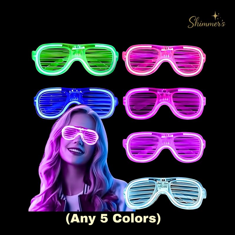 Image of Shimmers Neon Party Glasses Pack of 12 - Glow in Dark Shutter Shades for Kids & Adults, UV Reactive Bright Color Sunglasses for Holi, DJ Night, Birthday, Festival, Rave & Dance Party Accessories