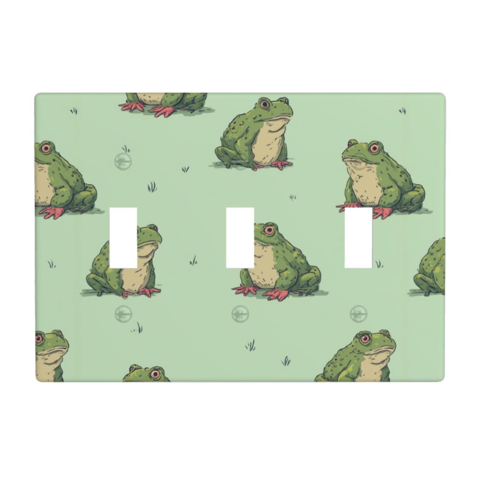 Woshuwo White Frogs Pattern Light Switch Covers 3 Gang Triple Toggle Wall Plate Switchplate Electrical Faceplate For Bathroom Kitchen Bedroom Decor