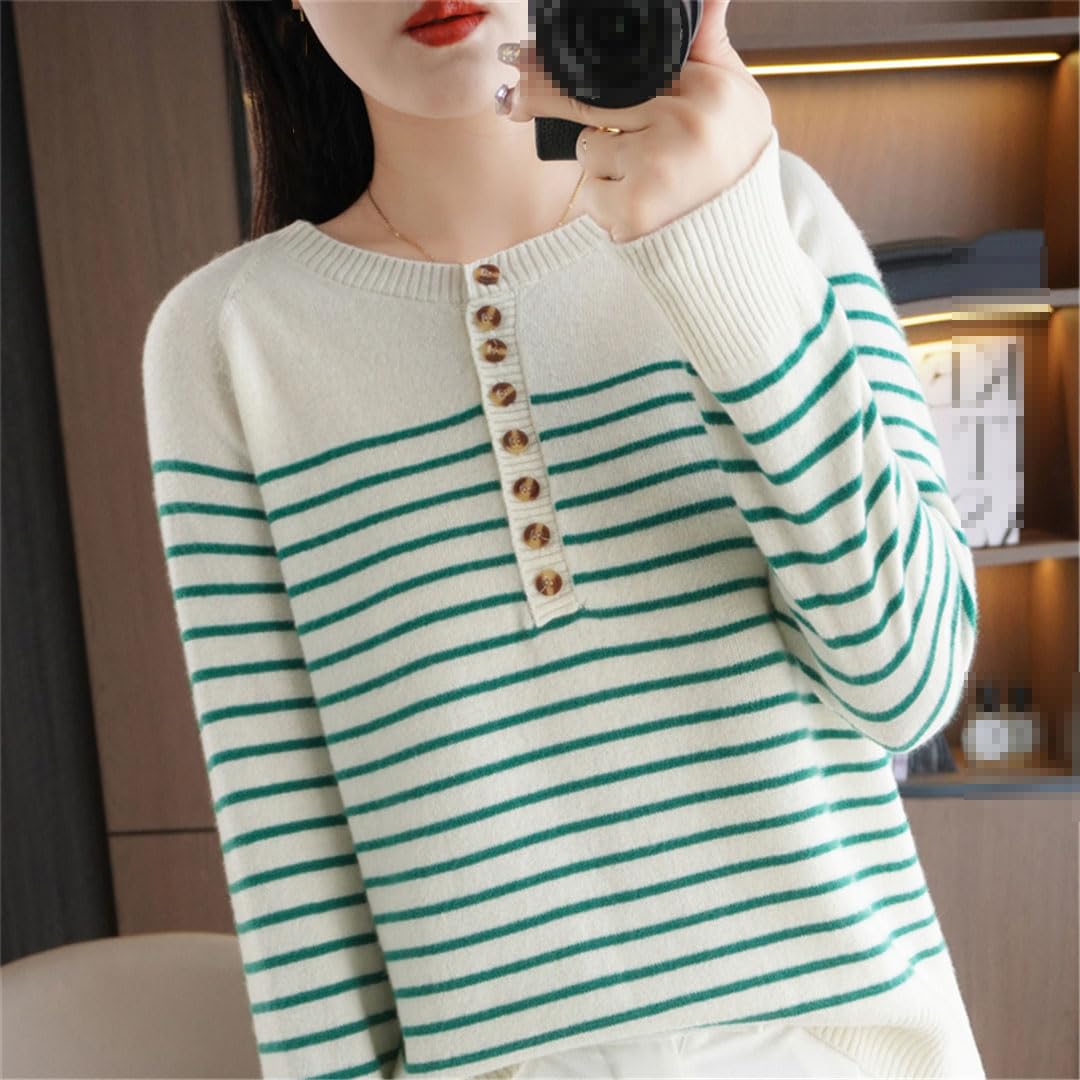Vogrtcc Maglione da donna a maniche lunghe a righe autunnali e invernali