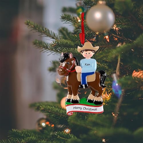 Miniatura 8 de Adorno de Navidad personalizado a caballo  Adorno ecuestre de niña morena de poliresina  Adornos para árbol de Navidad de caballo 2022  Regalos