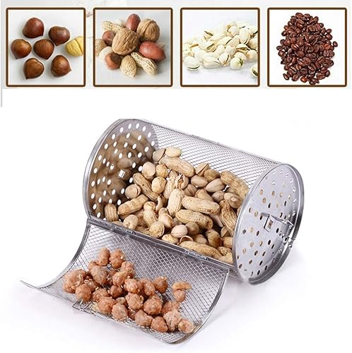 Miniatura 5 de Falytemow Asador de acero inoxidable para asador, 4.7 x 9.1 in, cesta de horno para horno, rotativo para cacahuete, nueces secas, granos de café,