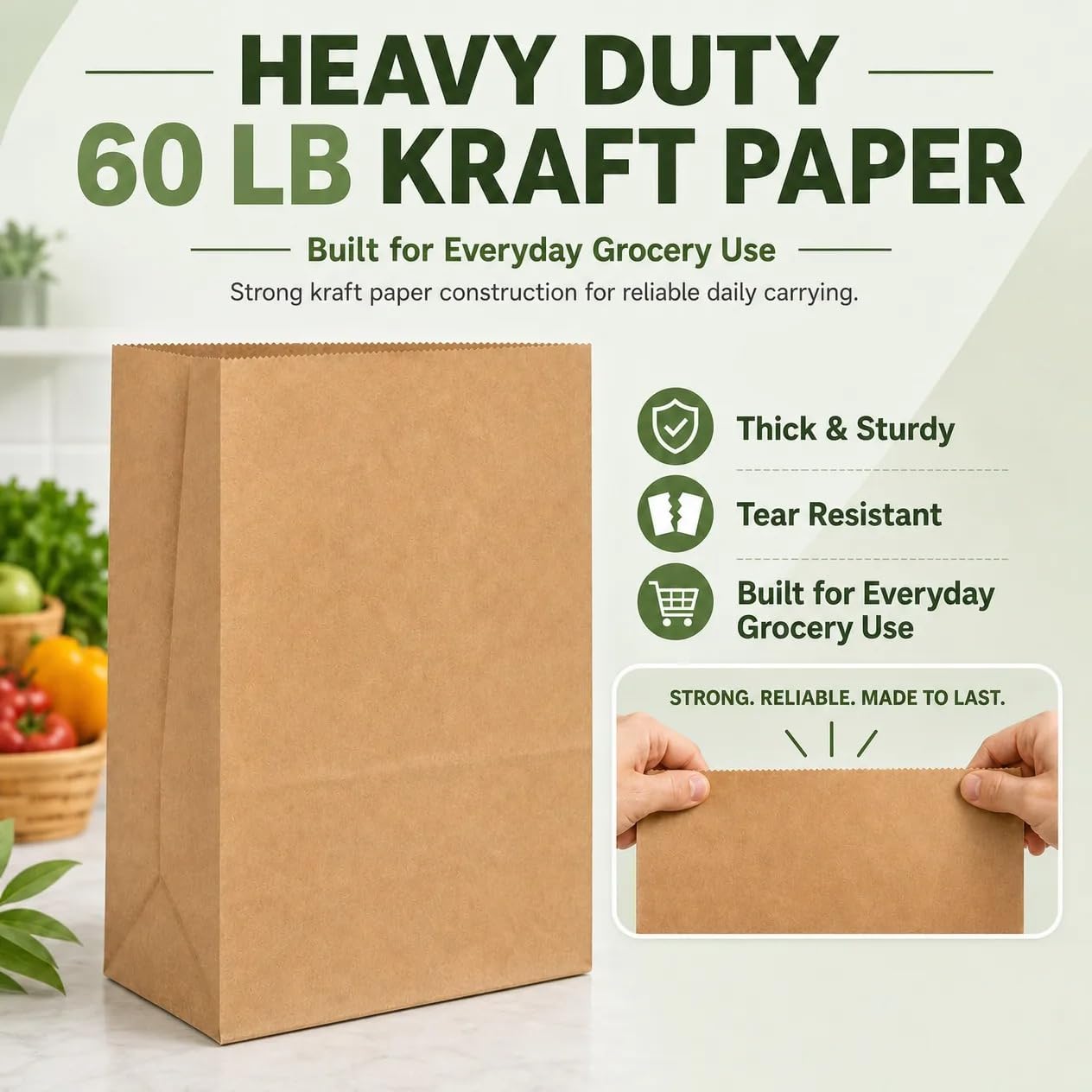 MESHA Paper Grocery Bags 12 x 7 x 17 Inches 25 Pack Bulk 60 Lbs Basis image 5