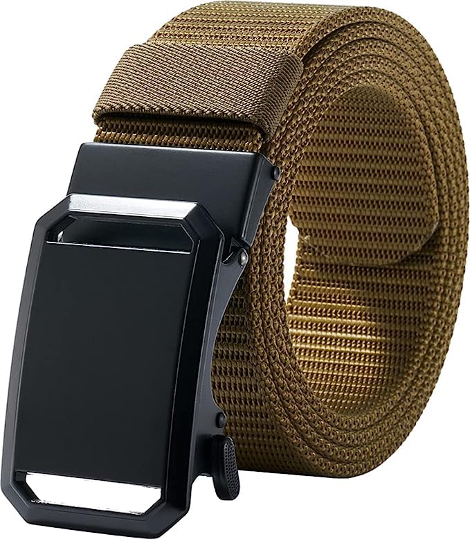 Men's Nylon Ratchet Belt, Casual Web Click Belt with Slide Buckle for Jeans, No Holes Adjustable Trim to Fit