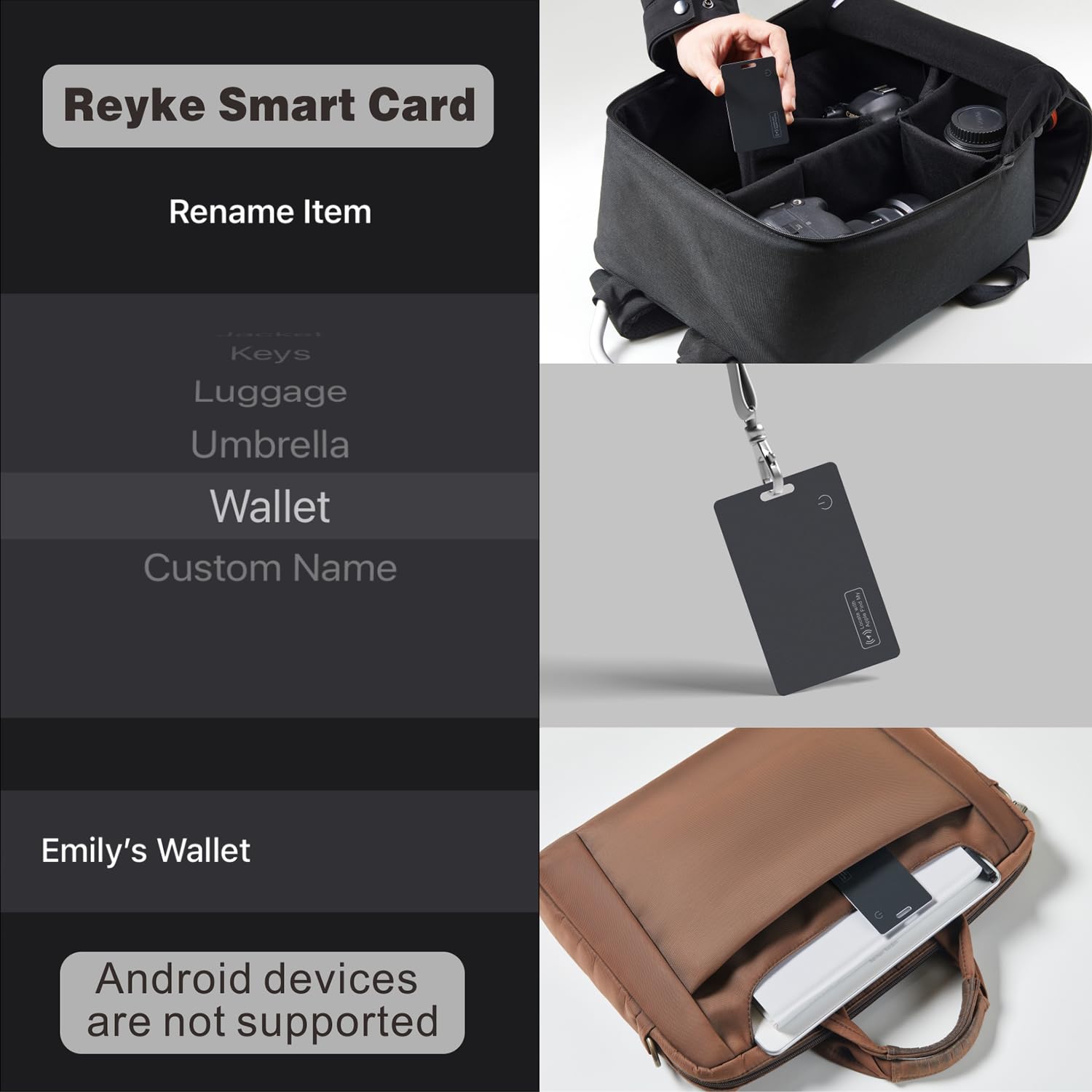 Reyke Slim Wallet Tracker Card, Ładowalny Lokalizator Bluetooth Kompatybilny z Apple Find My (tylko iOS), Smukła Karta Lokalizacyjna do Portfeli, Bagażu, Telefonów, Paszportów