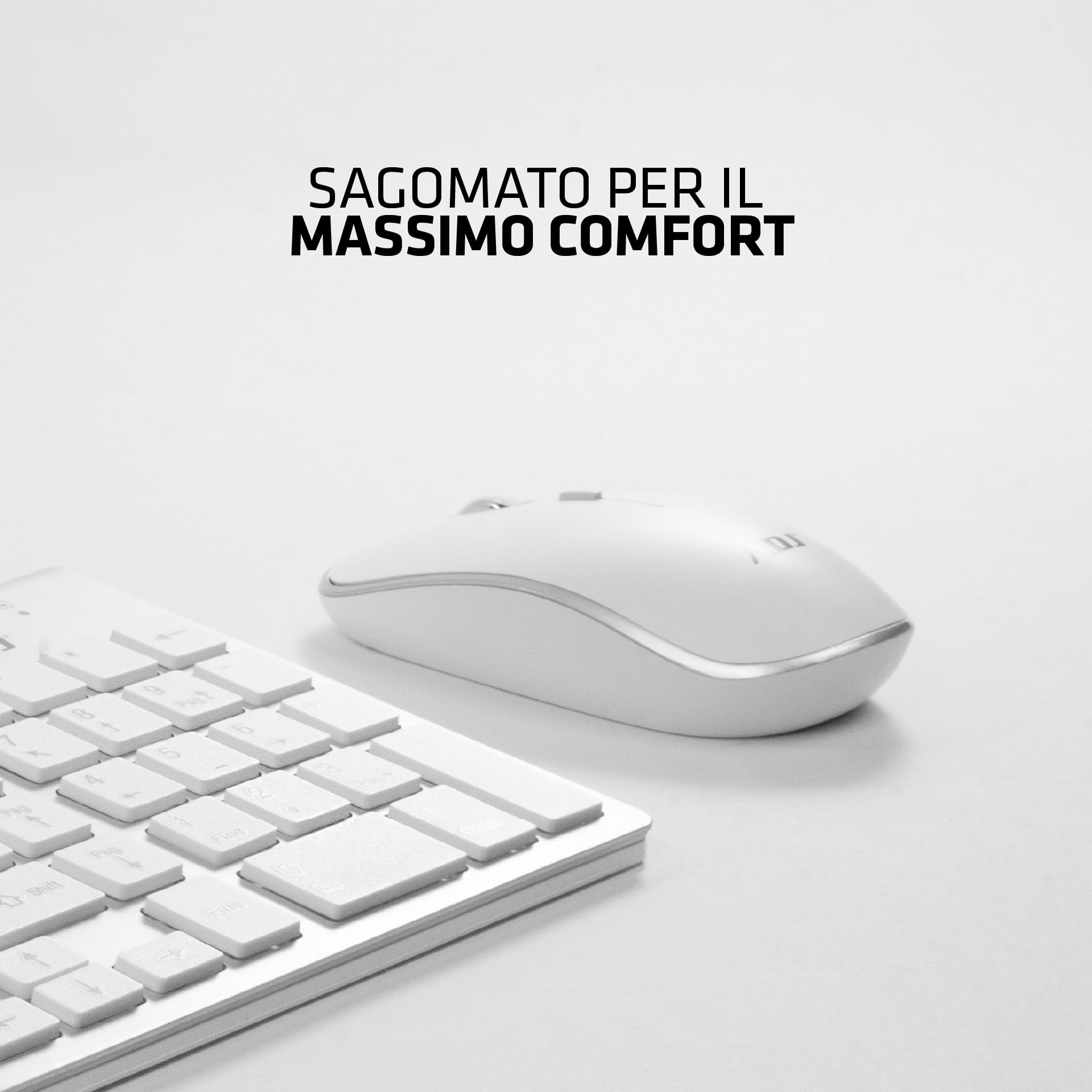 Kit usb Tastiera e Mouse Adj Smal 102 tasti ultra slim - Wireless, Layout Italiano QWERTY, per PC/Laptop/Notebook Windows, Tasti Silenziosi, Senza Fili, 102 Tasti, Mouse Ergonomico 1600 DPI