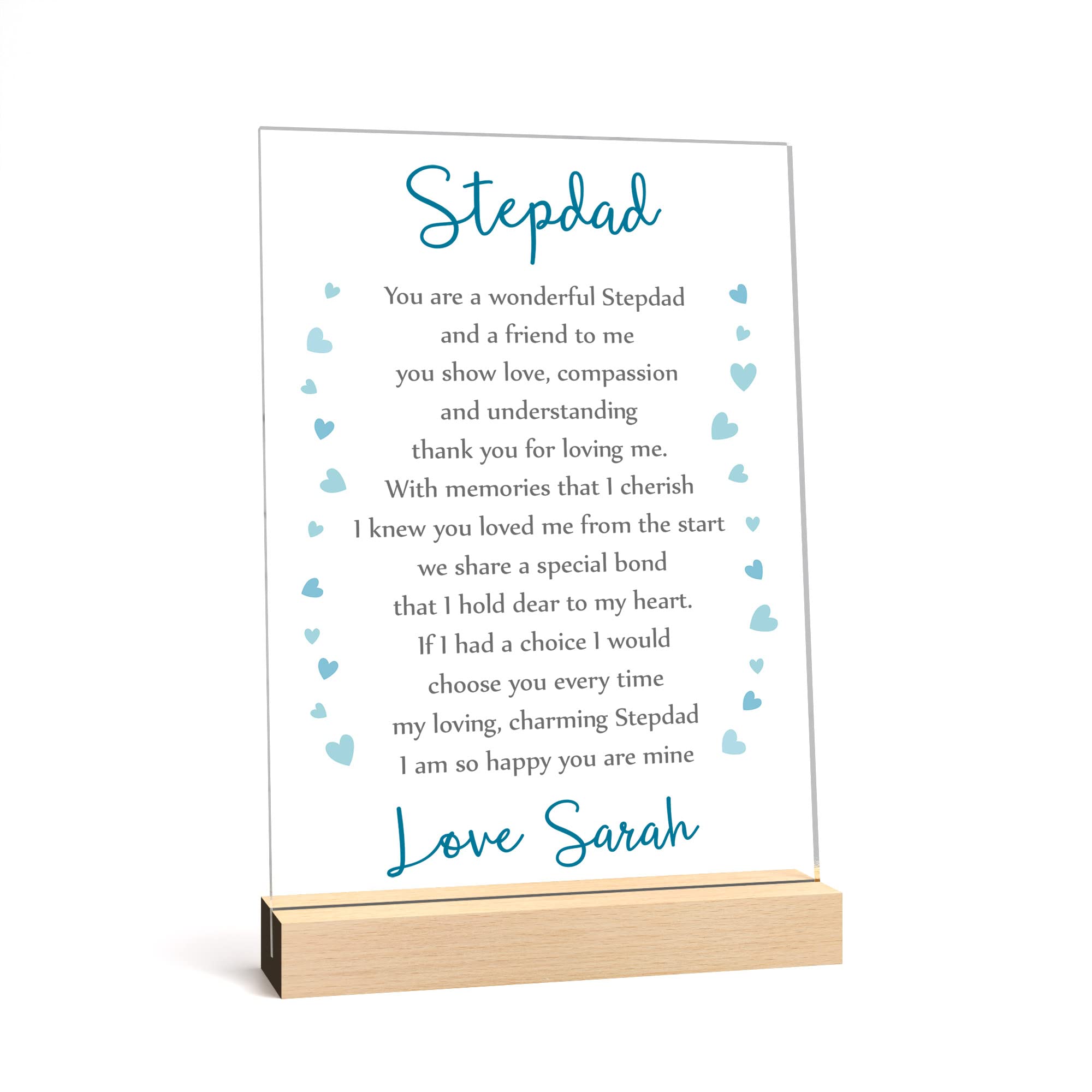 Beecreative Stepdad Gifts - Fathers Day Gifts For Stepdad - Step Dad Birthday Gifts - Plaque With Wood Stand