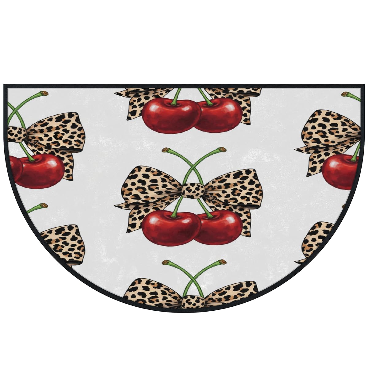 Große halbrunde Fußmatte – Kirsch-Leopardenmuster, Schleife, waschbar, rutschfest, halbrund, Eingangsbereich, Teppich, niedlich, weich, halbrund, saugfähig, Teppich für Küche, Badezimmer