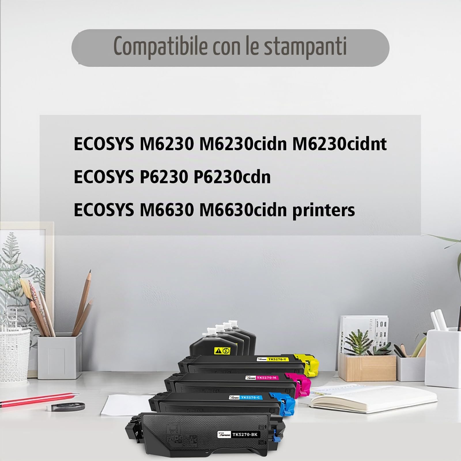 TOPRINT Cartucce Toner Compatibili a 4 Colori TK5270 TK 5270 TK-5270 8000 Pagine per Nero e 6000 Pagine per CMY Kyocera ECOSYS M6230cidn M6230cidnt P6230cdn M6630cidn Stampanti