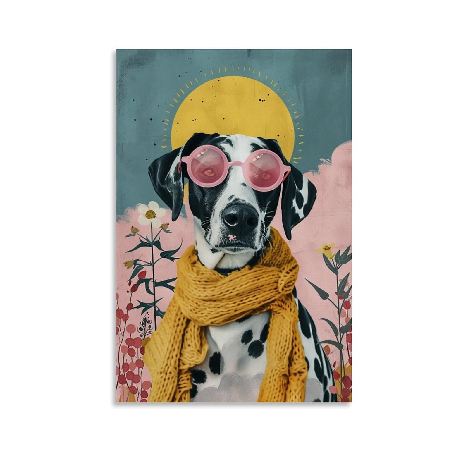 HUERYRYHY Sunset Dalmatian 02 Poster Wall Art Canvas Vintage Aesthetic Painting Decor for Rooms 24x36inch Unframe-style